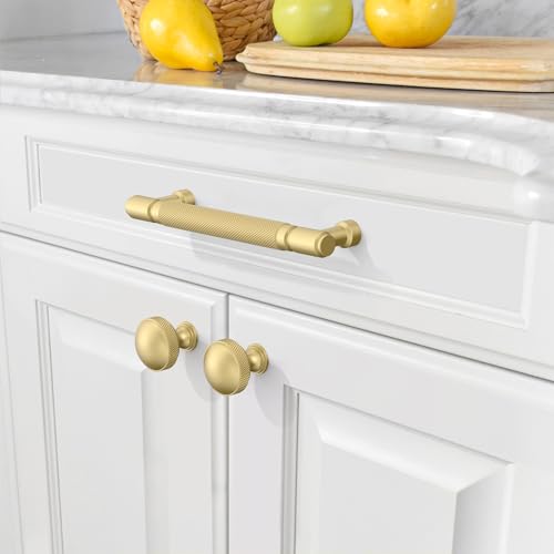 Amerdeco 10 Pack Brushed Gold knurled Cabinet Pulls 6.3" | Drawer Pulls Cabinet Hardware Kitchen Cabinet Handles for Bathroom ZH0072 - color: Brushed Gold, size: 6.3" hole center
