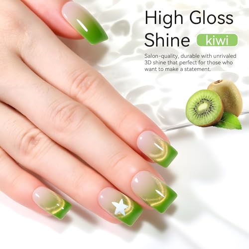 Makartt Cat Eye Gel Nail Polish - 10ml Premium Holographic Magnetic Gel with Magnet Stick, Shimmery Galaxy Effect, Long-Lasting Soak Off UV for Salon & Home DIY - Kiwi Green - color: Kiwi Fruit