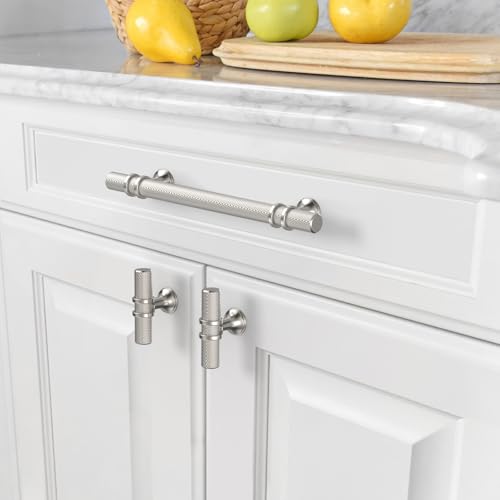 Asidrama 10 Pack 5 Inch(128mm) Knurled Brushed Satin Nickel Kitchen Cabinet Handles, Cabinet Pulls Kitchen Cabinet Hardware Cupboard Handles Drawer Pulls - color: Brushed Satin Nickel, size: 5" Hole Center, style: 10 Pack