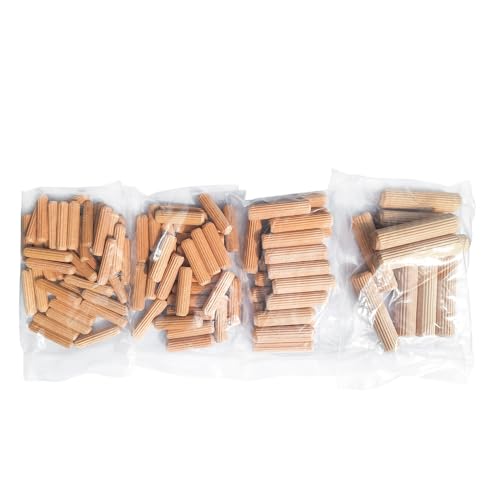 ALBO Wooden Dowel Pins 100 Pack Assorted Sizes 1/2 + 3/8 + 5/16 + 1/4 inch Fluted Wood Dowels Rods Hardwood Crafts Dowel Pegs - size: Set 100pcs 1/2 + 3/8 + 5/16 + 1/4 inch