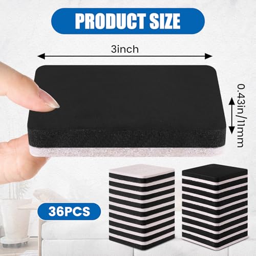 Geelin 36 Pcs Felt Furniture Sliders for Hardwood Floors 3 Inch Carpet Furniture Sliders Reusable Heavy Duty Movers Slider for Hard Surfaces Moving Pads Carpet Floor Protectors (Square)