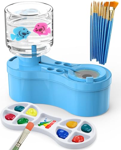 Paint Brush Cleaners, with Paint Palette and Brush Holder for Watercolor/Oil Acrylic and Water-Based Paints, Portable Paint Station & Rinsing Tool,Gift for Kids/Adults/Artist/Beginners Blue - color: Blue