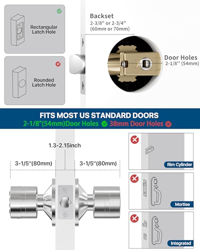 Keyless Entry Door Lock, Door Knob with Keypad, Smart Code Door Lock, Mute Mode, Passage Function, Easy to Install, Satin Nickel - size: Satin Nickel 1 Pack