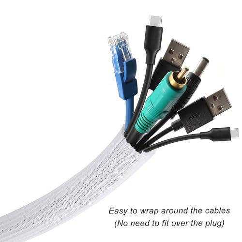 Cable Management Sleeve, Split Design, 10FT - 1.25 Inch, White - color: White, size: 1.25"-10ft