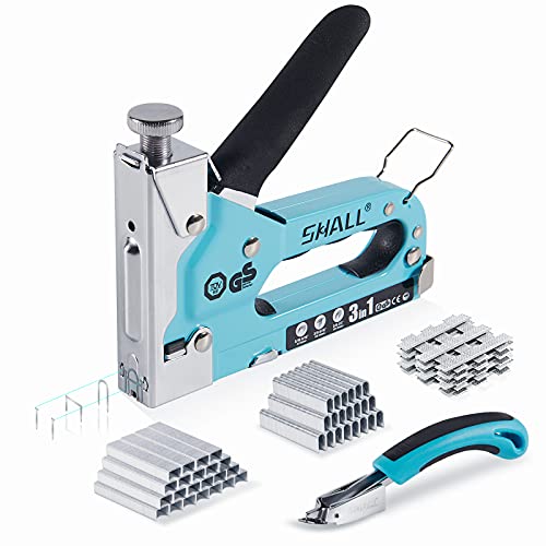 SHALL Staple Gun Heavy Duty, 3-in-1 Upholstery Staple Gun Kit with 3000 Staples, Staple Remover, Manual Brad Nailer with Specific Staples Outlet Position Indicator - color: Blue, size: 3-in-1