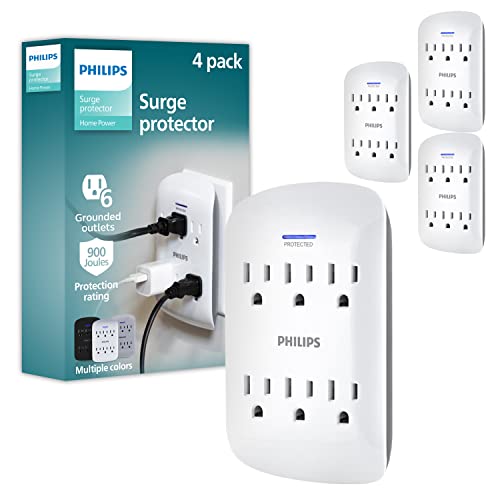 Philips 6-Outlet Extender Surge Protector, 900 Joules, 3 Prong - size: 4 Pack