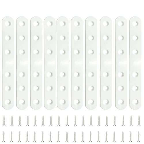 10PCS 3.7 Inch White Flat Straight Brackets Corner Fixing Joining Plate, Iron Mending Plates Repair Brace Connector for Wood Furniture Joining with Screws - size: 3.7 Inch