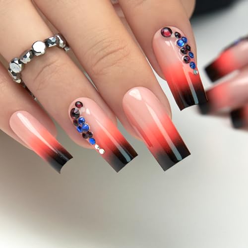 CurvLife Long Press On Nails, Ombre Rhinestone, Soft Gel - color: Ombre Nails with Rhinestones