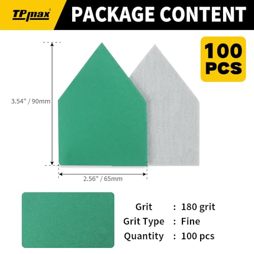 TPmax 100 Pack 90x65mm Detail Sander Sandpaper 180 Grit Compatible with Milwaukee M12 Heavy Duty Hook & Loop Anti Clogging Polyester Film Sheets - size: 180 Grit