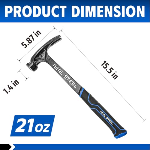 Real Steel 21 Oz One Piece Forged Milled Face Framing Hammer with Rip Claw 0517, Black - size: 21 oz