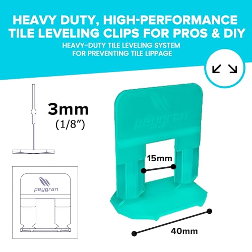 Peygran Tile Leveling System 1/8" (3MM): 300 Clips. Lippage Free Tile and Stone Installation for PRO and DIY. The Most Precise and Reliable Tile Leveling Clips on The Market.