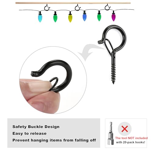 PlusRoc 20 Pack Screw Hooks for Hanging Plants Outdoor Lights(Black) - color: Black