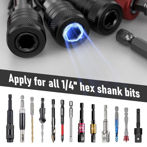 Enhanced Non-Slip Bit Holder 6pcs, 1/4 Drill Bit Holder, Bit Holder Key Chain, Impact Bit Holders for Impact Driver Drill Bit Extension Screwdriver & Drill Bits, w/Black Carabiner Gadget Gift for Men - color: Red&black