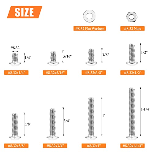 HELIFOUNER 210 Pieces #8-32 x 1/4" 5/16" 3/8" 1/2" 5/8" 3/4" 1" 1-1/4", Button Head Socket Cap Screws Bolts Washers Nuts Kit, Coarse Thread, Fully Machine Threaded, 304 Stainless Steel - size: #8-32, style: Button Head