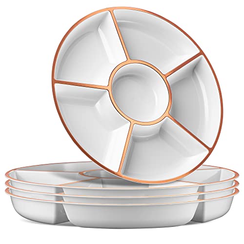Plasticpro 6 Sectional Round Plastic Serving Tray/Platter (2, White & Rose Gold) - color: White & Rose Gold