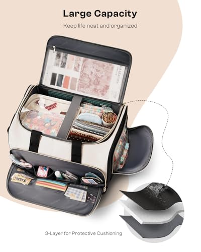 Arcoyard Rolling Craft Bag, Rolling Teacher Bag with Wheels, Beige Brown - color: Beige Brown