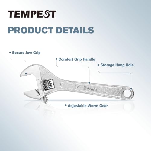 Tempest 6 Inch Adjustable Wrench, High-Torque Carbon Steel Wrench with Metric Scale,for Plumbing, Automotive Repair and Home DIY - size: 6 Inch