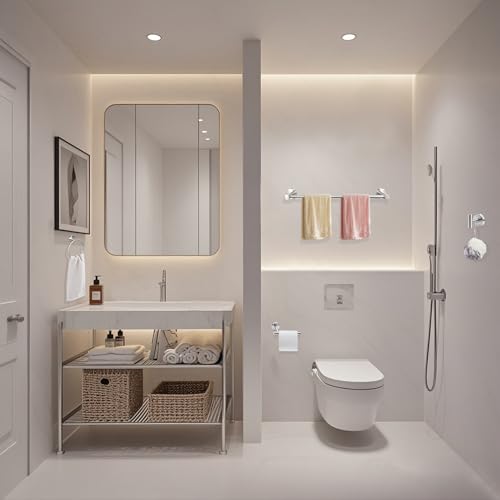 10pcs Brushed Nickel Retractable Bathroom Hardware Set - color: 10pcs 24" Brushed Nickel