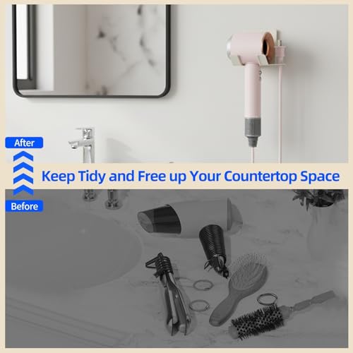 Hair Dryer Holder, Blow Dryer Holder Wall Mounted Hair Tool Organizer Self Adhesive Hair Dryer Holder Wall Mount, Compatible for HairDryer Holder for Bathroom White - color: White