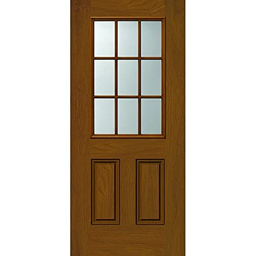 ODL Entry Door Glass Replacement for Home Improvement - 24" x 38" Exterior or Front Door Inserts Glass Kit with Energy Efficient Low-E Double Pane Tempered Clear Glass - Tan Frame in 9 Grid Pattern