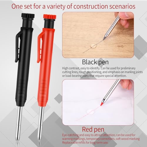 MotiMind 8 Pcs Mechanical Carpenter Pencils, 2.8mm, Black+red - color: Black+red