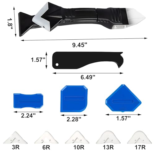 3 in 1 Silicone Caulking Tool Kit-Caulk Remover Tool with 4 Angle Scrapers,Grout Removal Tool,Caulking Finger,Glass Adhesive Angle Scraper for Bathroom Flooring,Kitchen,Window,Sink Joint,Frames Seal