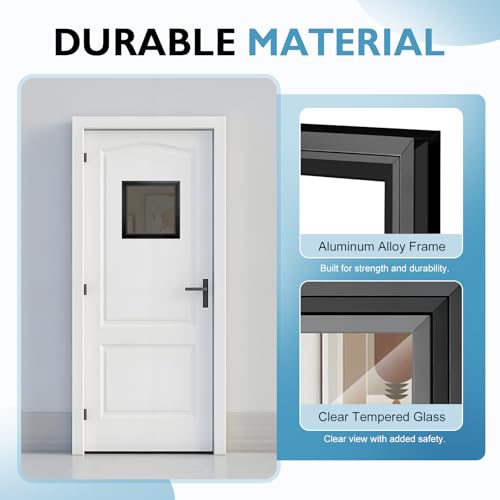 12.6" x 12.6" Window Frame Kit with Glass, Black Garage Door Window Inserts, Door Glass Inserts, Replacement Windows for Doors, Windows, Garages, Cabinets