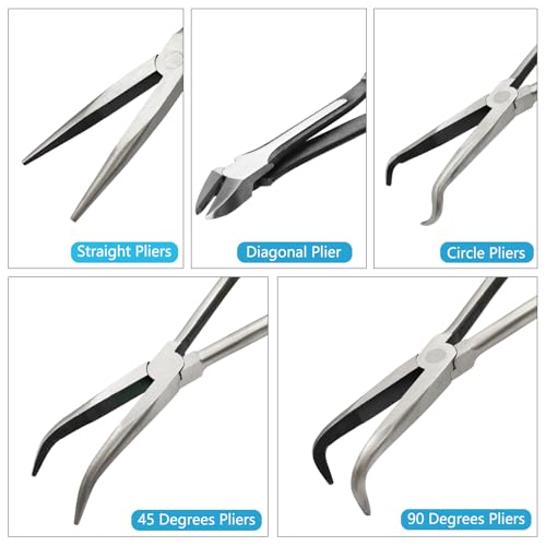 5-Piece 11" Extra Long Needle Nose Pliers Set, Premium CRV Steel - size: 5 Pieces - 11" - Straight/45°/90°/Circle/Diagonal
