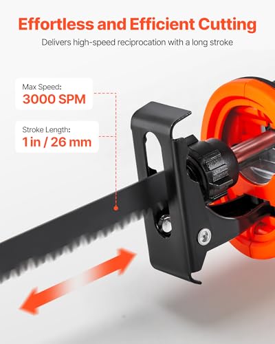 VEVOR 20V Brushless Reciprocating Saw, Cordless Reciprocating Saw with Battery, 3000 SPM Variable Speed, 1" Stroke Length Charger, 8 Blades, and Carrying Bag, for Wood, Metal and Plastic Cutting - size: 1-1/8 in-20V