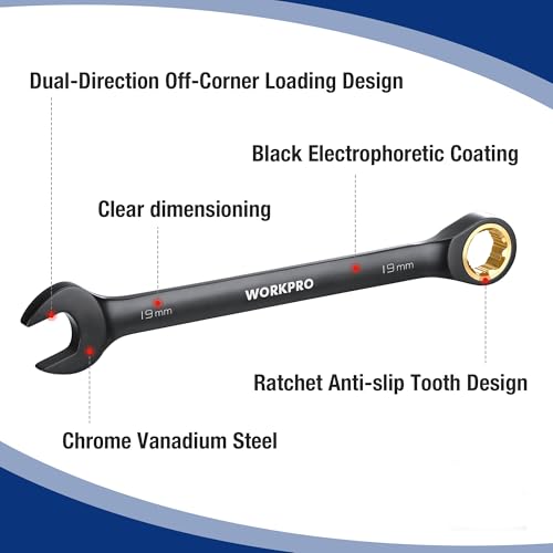 WORKPRO 9-Piece Anti-Slip Ratcheting Combination Wrench Set, Metric - style: Metric