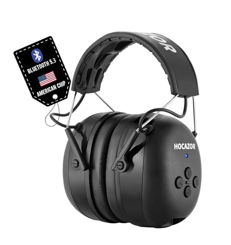 HZ07 Upgrade Bluetooth 5.3 Hearing Protection - NRR 25dB Noise Cancelling Earmuffs 40 Hours+ Playing Time with 1500mAh Rechargeable Battery for Mowing, Workshops, Black - style: Black, No Fm/Am, Bluetooth, Rechargeable Battery