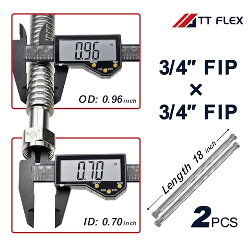 TTFLEX 18" Water Heater Supply Lines 3/4" FIP Water Hose, 0.7" ID, 2 Pack - size: 3/4" FIP x 3/4" FIP, 18" (0.7" ID)