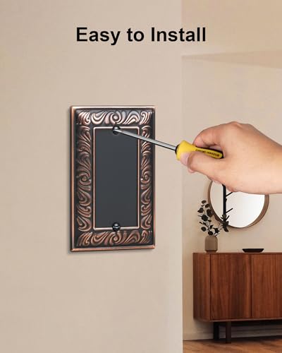 2-Pack Paisley Pattern Blank Outlet Cover Wall Plate,Metal Switch Plates | Decorative Outlet Covers, 1 Gang Wall Plate for Unused Outlets/Switches, Corrosion Resistant, Aged Bronze - color: Aged Bronze, size: 1 Blank 2PK