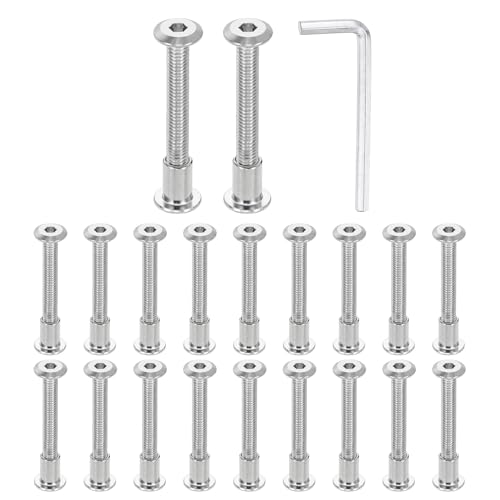 HARFINGTON 20 Set M6x50mm Hex Drive Socket Cap Bolt and M6x12mm Nuts with M4 Hex Wrench, Furniture Connector Bolts and Screws for Furniture Countersunk Belt, Silver - size: M6x50mm, M6x12mm