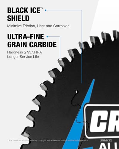 CRALY 6-1/2 Inch 54 Teeth Aluminum and Non-Ferrous Metal Cutting Circular Saw Blade, 5/8 Inch Arbor, Carbide Tipped, Thin Kerf, Black Ice™, for Thin Aluminum, Plastic, Composite(C0654AL) - size: 6-1/2", 5/8" arbor, 54T