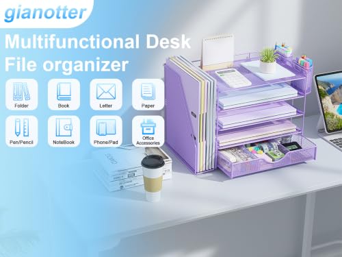gianotter 5-Tier Desk Organizer with Drawers and File Holders - color: Light Purple, size: 5T