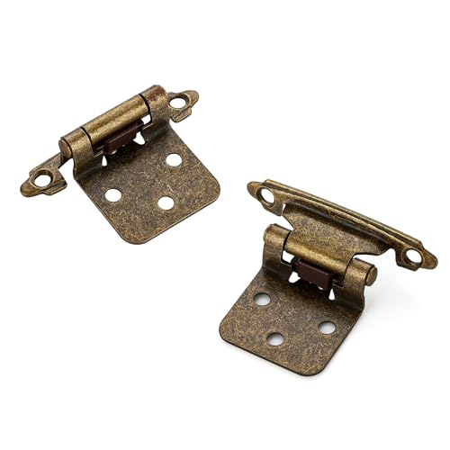 Antique Brass Cabinet Hinges, 1/2 Inch Overlay, 10 Pack(5 Pairs) | Self-Closing Design, Semi-Concealed Face Frame Fit, Surface Mount, For Kitchen Doors, Cabinets, Hardware Updates - color: Antique Brass