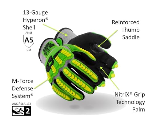MAGID T-REX ANSI A5 Lightweight Sandy Nitrile Palm Coated Impact Gloves, 1 Pair, Size 8/Medium, TRX441 - size: 8/M, style: 1 Pair