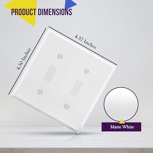 ENERLITES Double Toggle Light Switch Metal Cover Plate, 2-Gang White Matte - color: White Matte, size: Standard Size