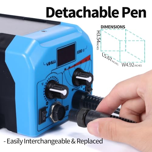 YIHUA 939D-II Pyrography Pen Wood Burning Kit Station 2-in-1 Solid-Point 200~480°C (with Temp Display)/Wire-Nib 250~750°C with 20 Nibs, Solid Points, 1 Stable Pen Holder, 2 Scrap Wood (Blue) - color: Blue
