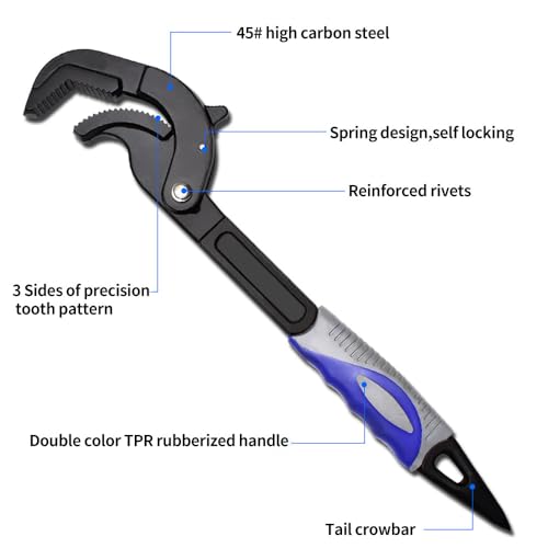 2Pcs Self Adjusting Wrenches Sets - 10.5 & 14" Self Locking Pliers,Multi-Function,3 Sides Teeth,Non-Slip Handle,Suit for Pipe Vise Micro 5 Wrench
