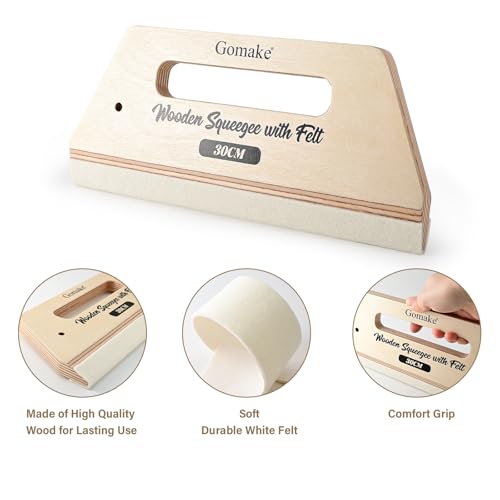 Gomake Wallpaper Smoothing Tool Large Wooden Squeegee with Felt Edge