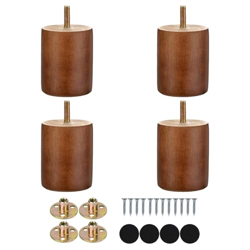 Maricome 3 in Wooden Legs Set of 4, Solid Round Wood Replacement Feet Predrilled M8 Bolt，Suitable for Sofa Couch Dresser Ottoman Cabinets Chair Screw in - color: 3 Inch Walnut