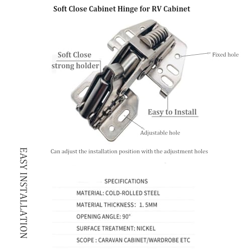 RV Soft Close Cabinet Hinges for Motorhome, Caravan, Camper & Travel Trailer - 4pc Overhead Cabinet Hinges