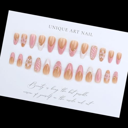 LPOODDNU Press on Nails - color: pink french tip flower