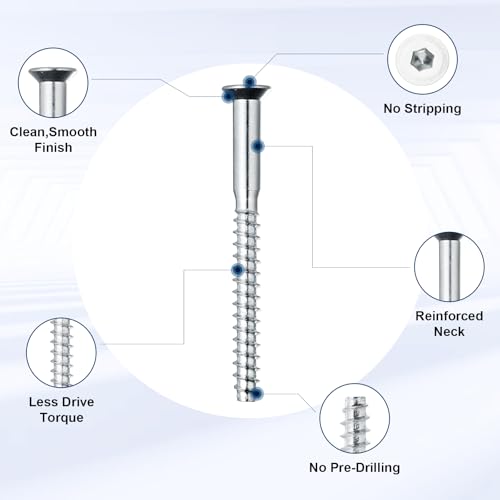 Confirmat Screws, M5 x 50mm 50 PCs, Hex Socket Drive Countersunk Furniture Connecting Self-Tapping Screw Set Carbon Steel Zinc Plated - color: Silver, size: M5x50mm