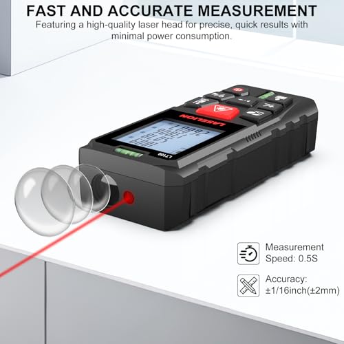LT100 Laser Measure, 328ft/100m Laser Measurement Tool, with 2 Bubble Levels, Measuring Tool 4 Units Conversion、LCD Backlit Display, IP54 Waterproof, Pythagorean Mode for Distance, Area, Volume - size: 328ft
