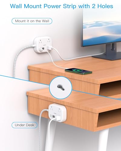 Cruise Essentials 2026,One Beat Travel Power Strip with USB C,Flat Plug - color: White, size: 10Ft