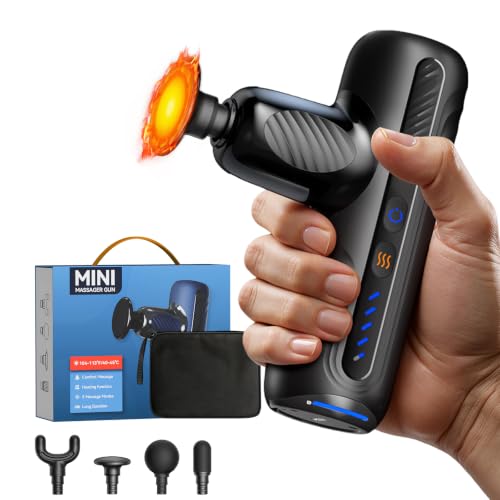 Massage Gun with Heat Therapy, Deep Tissue Mini Muscle Massager - color: Black