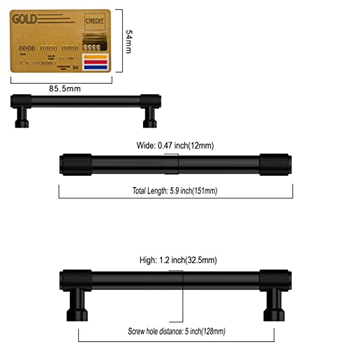 Amerdeco 10 Pack Matte Black Knurled Cabinet Pulls 5 Inch(128mm) Hole Center Kitchen Cabinet Handles Drawer Pulls Cabinet Hardware ZH0034 - color: Matte Black, size: 5"/128MM Hole Center